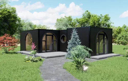 Proiect casa parter mica, un singur dormitor. Construita din containere