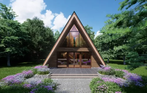 Proiect casa cu mansarda tip A-frame cu trei dormitoare, din comuna Valea Doftanei