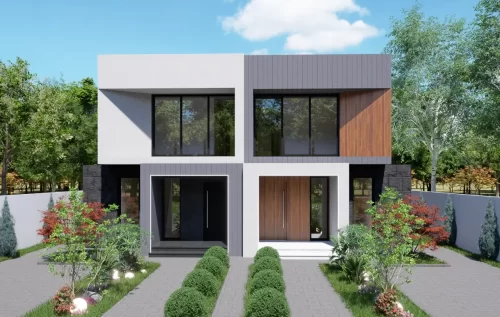 Proiect duplex in Galati. Aceste locuinte cuplate au cate 2 dormitoare matrimoniale la etaj si 1 dormitor la parter