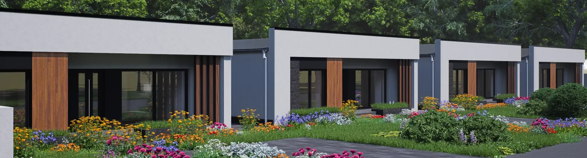 Proiect rezidential format din 6 locuinte parter, fiecare cu 3 dormitoare